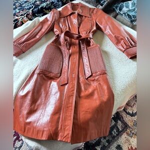 Vintage Women's Rust Leather Trench Coat with Belt